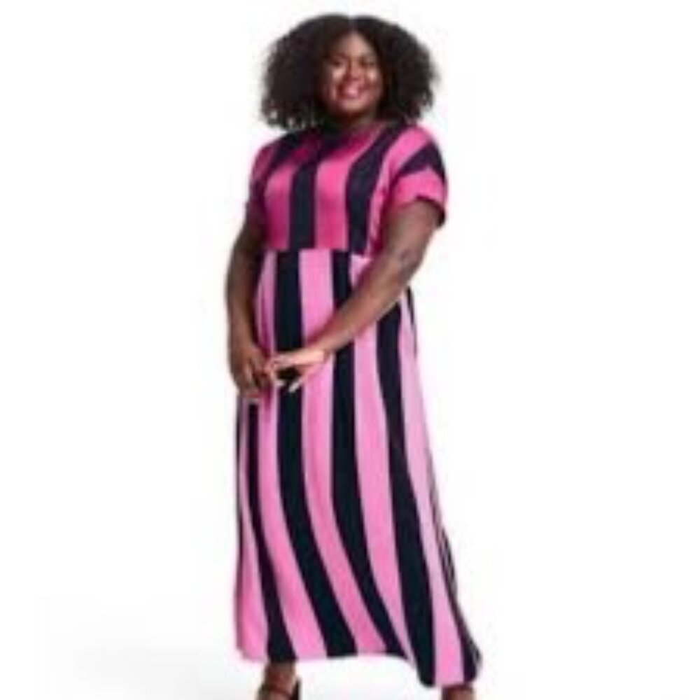 Christopher John Rogers Pink And Black Stripe Maxi Dress - 24W/26W